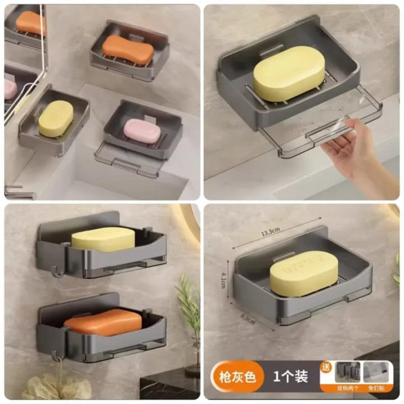 Wall Mounted Soap Holder with Drain Tray – Waterproof Self Adhesive Soap Dish for Bathroom