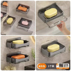 Wall Mounted Soap Holder with Drain Tray – Waterproof Self Adhesive Soap Dish for Bathroom