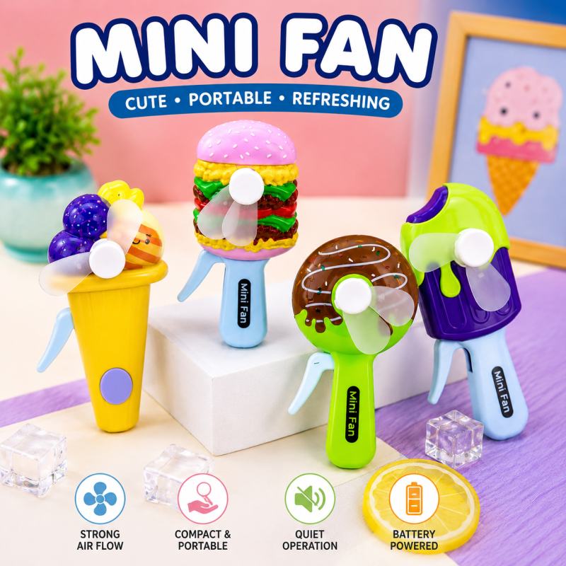 Cute Mini Hand Fan – Portable Battery Powered Cooling Fan for Kids