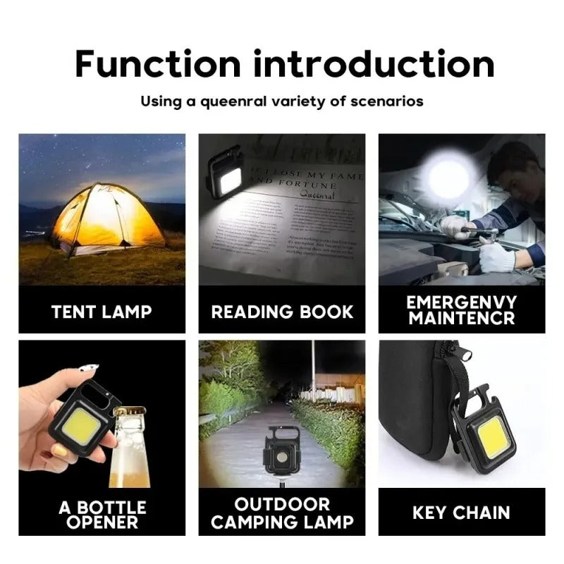 Pack of 2 Mini Keychain COB LED Light – Rechargeable Pocket Flashlight with Bottle Opener & Stand