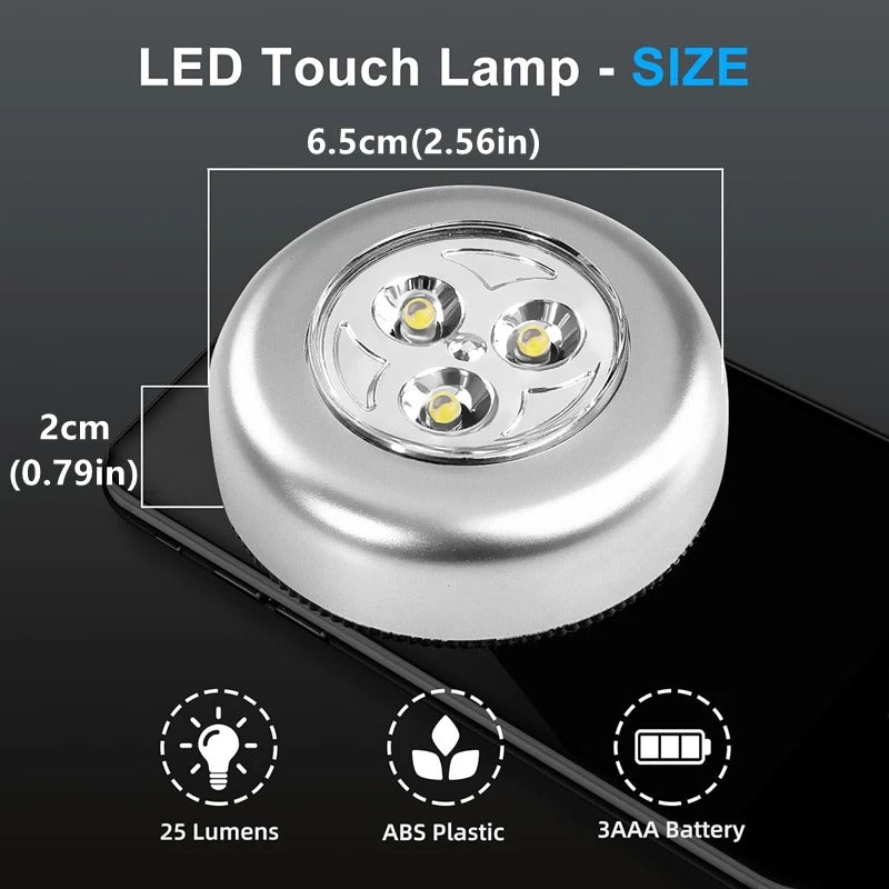 Pack of 3 LED Touch Cabinet Light – Wireless Stick On Light | Battery Operated Night Light for Kitchen, Wardrobe & Stairs