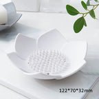 Pack of 3 Silicone Flower Soap Holder with Brush Base – Anti-Slip Self Draining Soap Dish