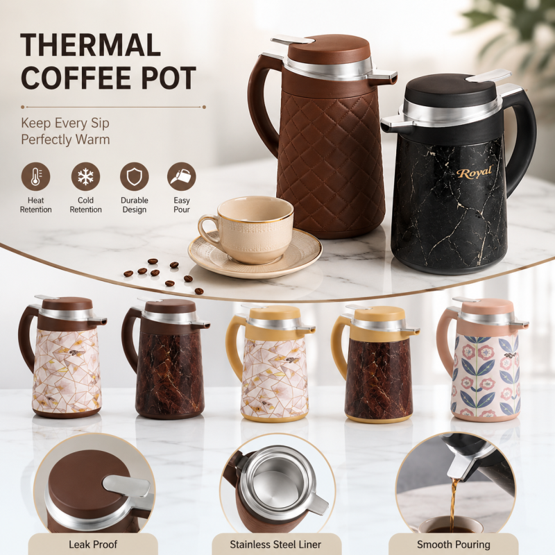 Royal Easy Lock Thermos Gold Line Tea Flask 1 Liter – Insulated Hot & Cold Beverage Jug