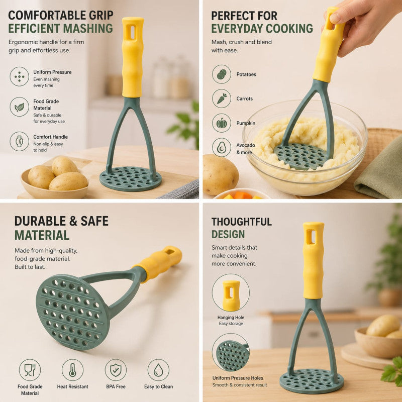 Hand Held Potato Masher With Handle – Ergonomic Vegetable & Potato Masher