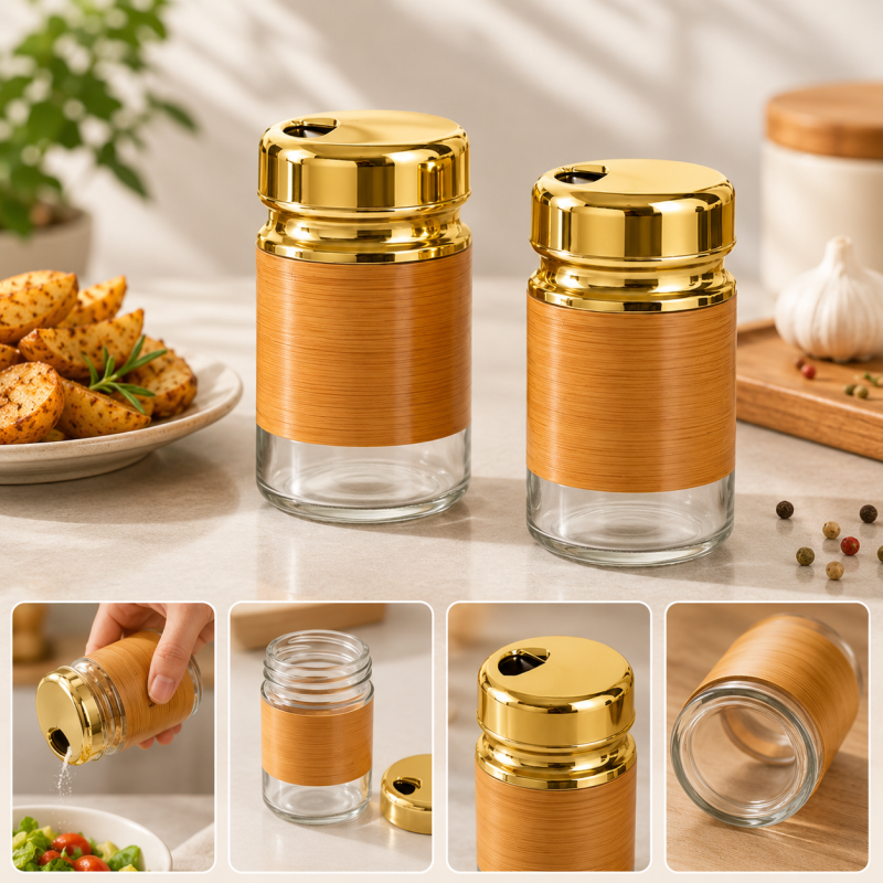 Premium Glass Spice Jar with Golden Lid – Kitchen Seasoning & Storage Container