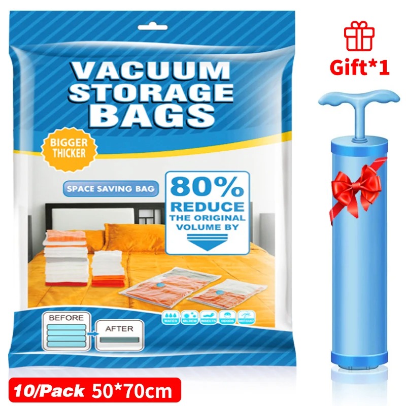 Vacuum Storage Bags with Hand Pump (10 Pack 50x70cm) – Space Saving Compression Bags