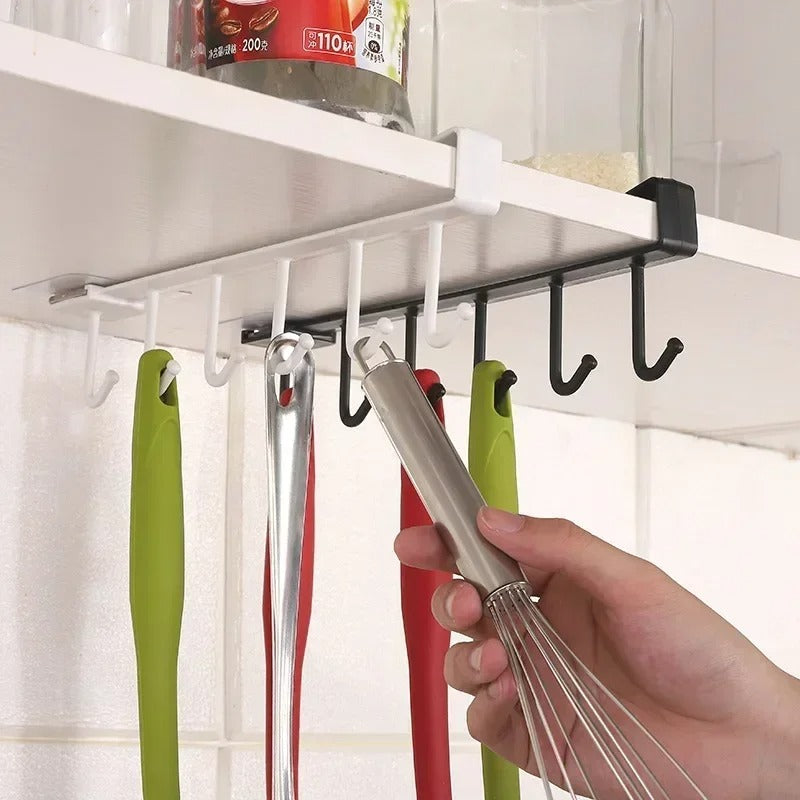 Cabinet Under Shelf 6 Hooks Iron Hanging Rack