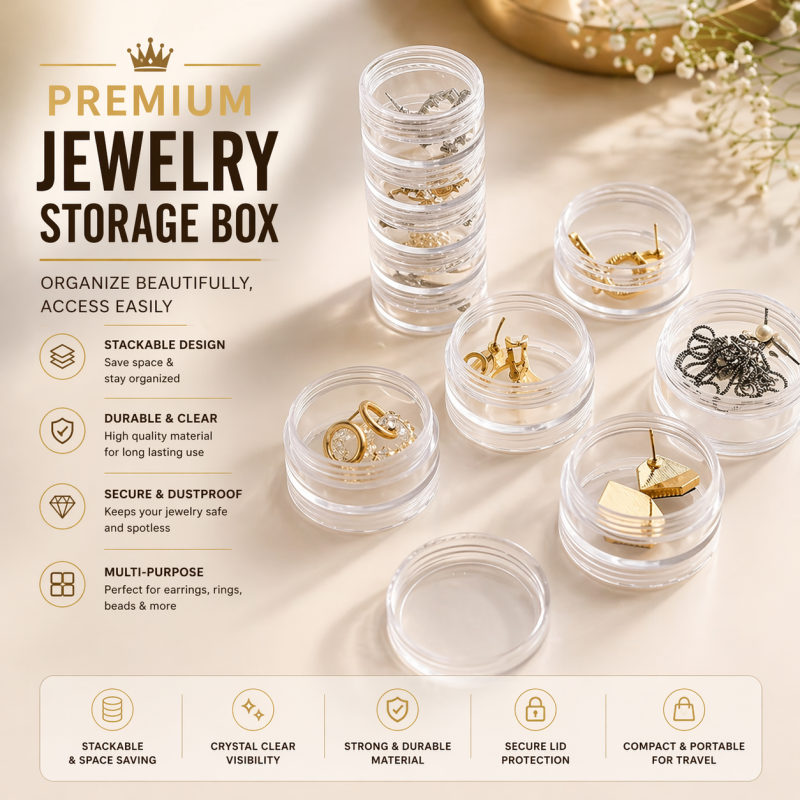 (5 Layers) Mini Stackable Jewelry Organizer – Transparent Round Storage Box for Rings & Earrings