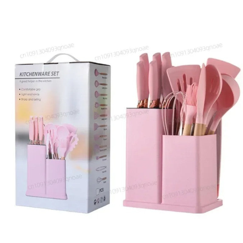 Silicone Spoon Set with Knife Set – Kitchen Utensils Set with Holder