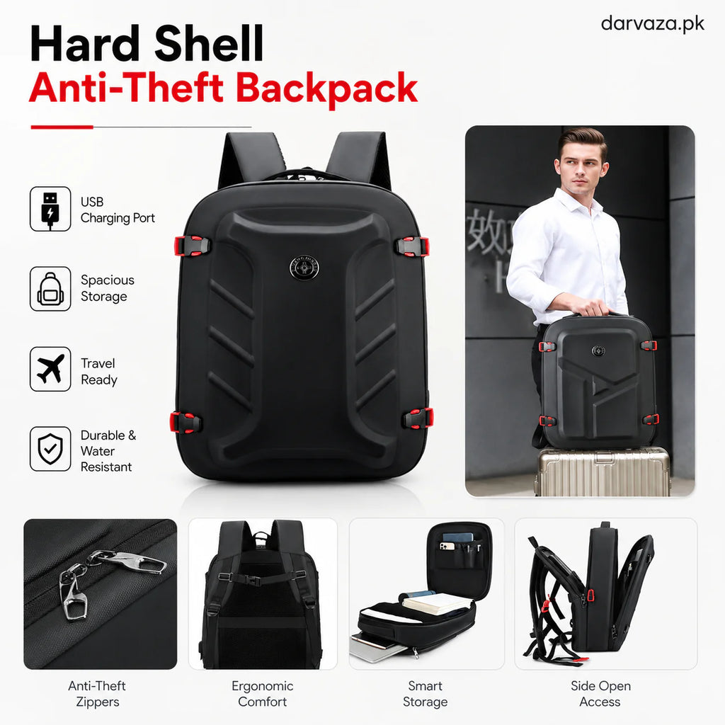 Black Anti-Theft Laptop Backpack with USB Charging Port – Travel & Office Bag