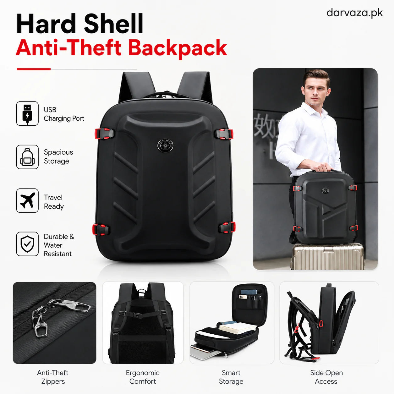 Black Anti-Theft Laptop Backpack with USB Charging Port – Travel & Office Bag