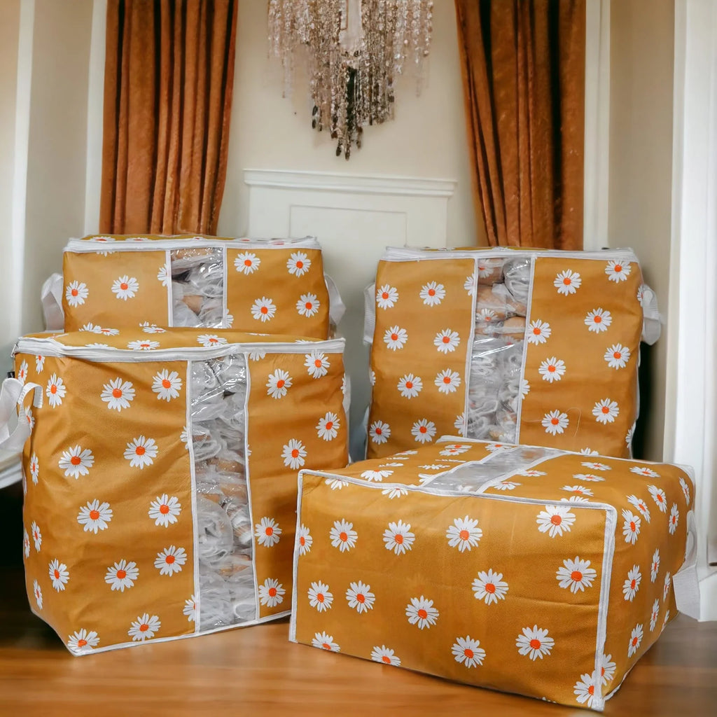 Pack of 2 Floral Large Storage Bag – Multipurpose Clothes & Blanket Organizer