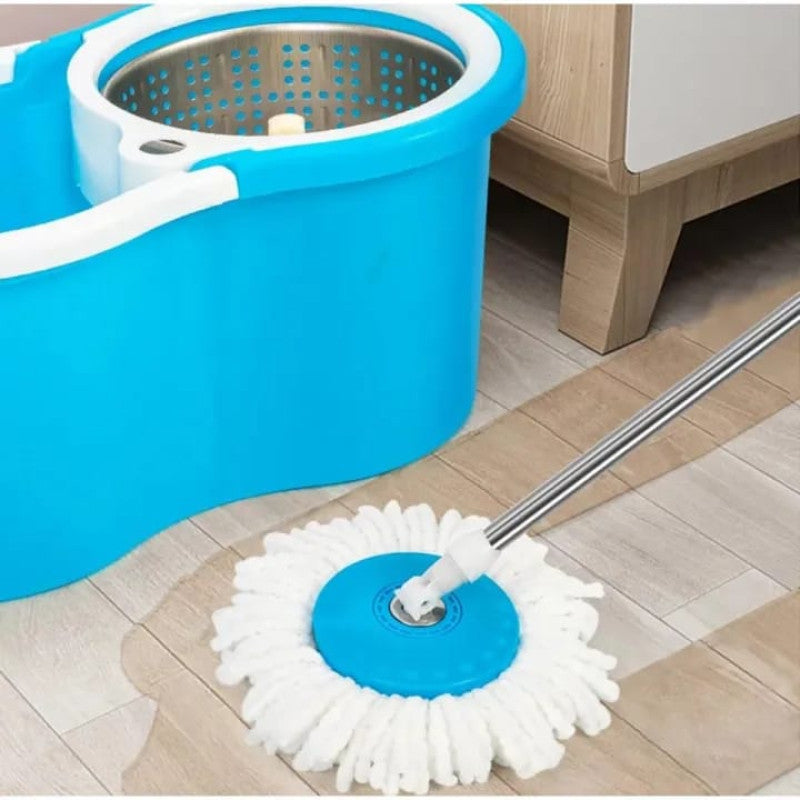 Spin Mop - Easy Spin Magic Mop Set - 360 Degree Microfiber Mop Head Home Clean Tool (Steel)