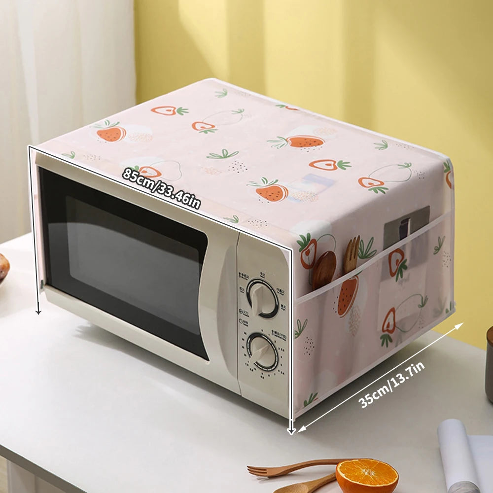 Microwave Oven Cover – Dustproof Kitchen Organizer with Storage Pockets
