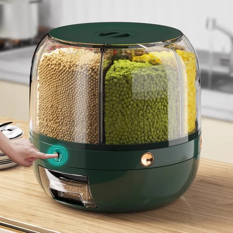 Rotatable Airtight Rice Dispenser with 6-Portion Storage - Waterproof & Moisture-Proof Kitchen Storage Solution