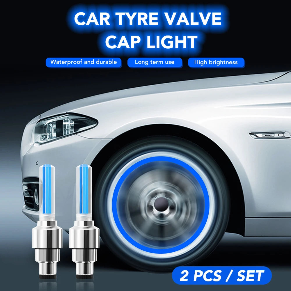 Pack of 4 Car Wheel LED Valve Lights – Blue Motion Sensor Tire Lights (Universal Fit)