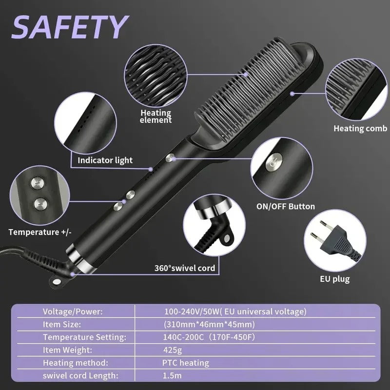 Hair Straightener Brush – 2 in 1 Fast Heating Straightening Comb (Dry & Wet Use)