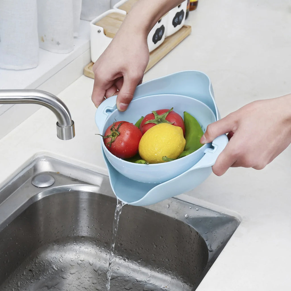 Double Layer Fruit Vegetable Washing Bowl Household Kitchen Sink Rotatable Drainer for Home and Kitchen