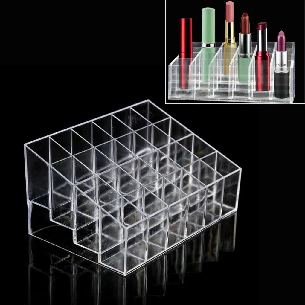 24 Grid Makeup Organizer – Acrylic Cosmetic Storage Box | Lipstick, Nail Polish & Beauty Organizer