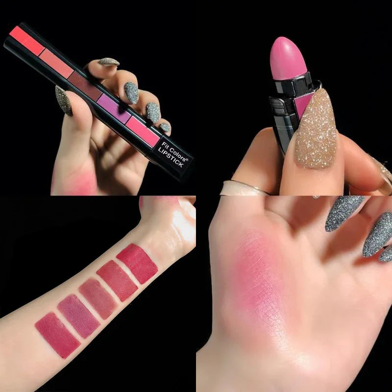 5 in 1 Lipstick Palette – Multi Shade Matte Lipstick Stick | Long Lasting Travel Friendly Lip Colors