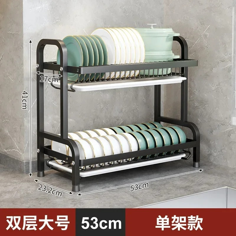 2 Layer Kitchen Dish Rack Organizer – Stainless Steel Plate & Utensil Holder