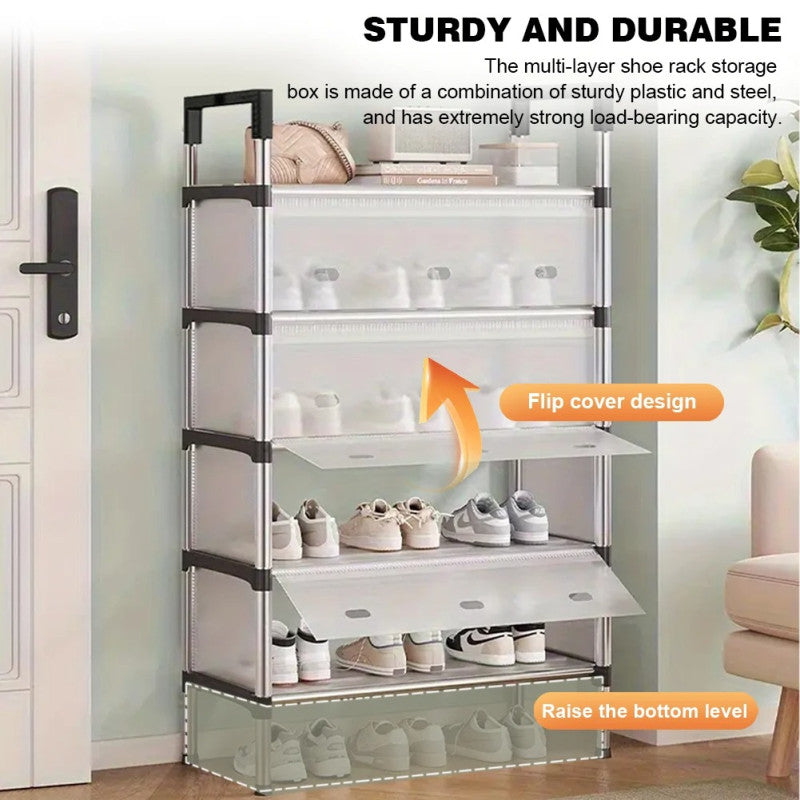 5 Layer Shoe Storage Rack with Dustproof Cover & Handles