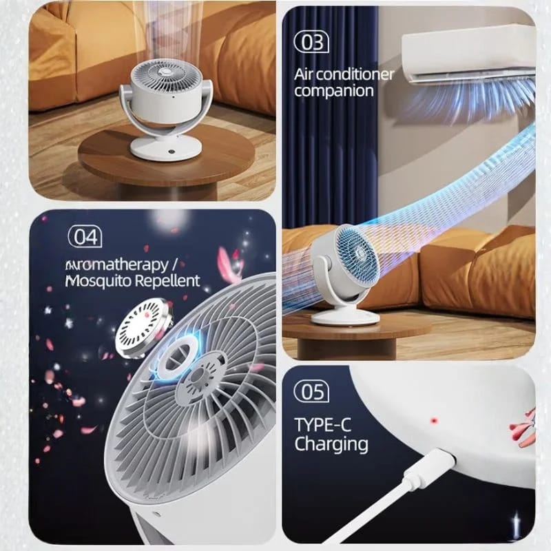 Strong Third-Gear USB Rechargeable Air Circulation Fan – 90° Oscillating Desk Fan