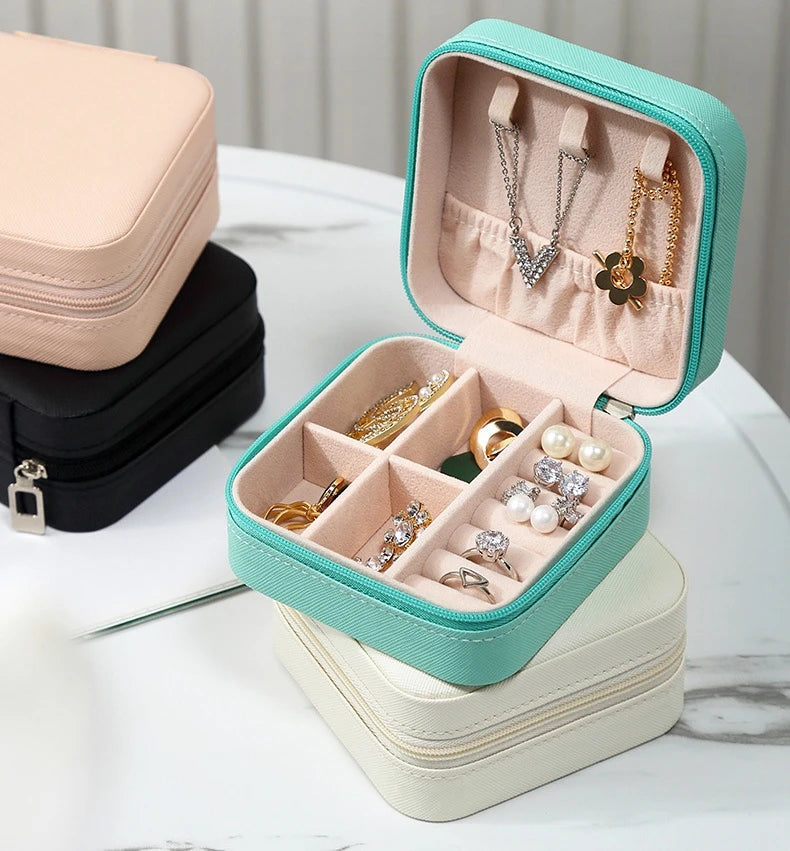 Compact Leather Jewellery Box – Travel Organizer Case with Premium Box Packing