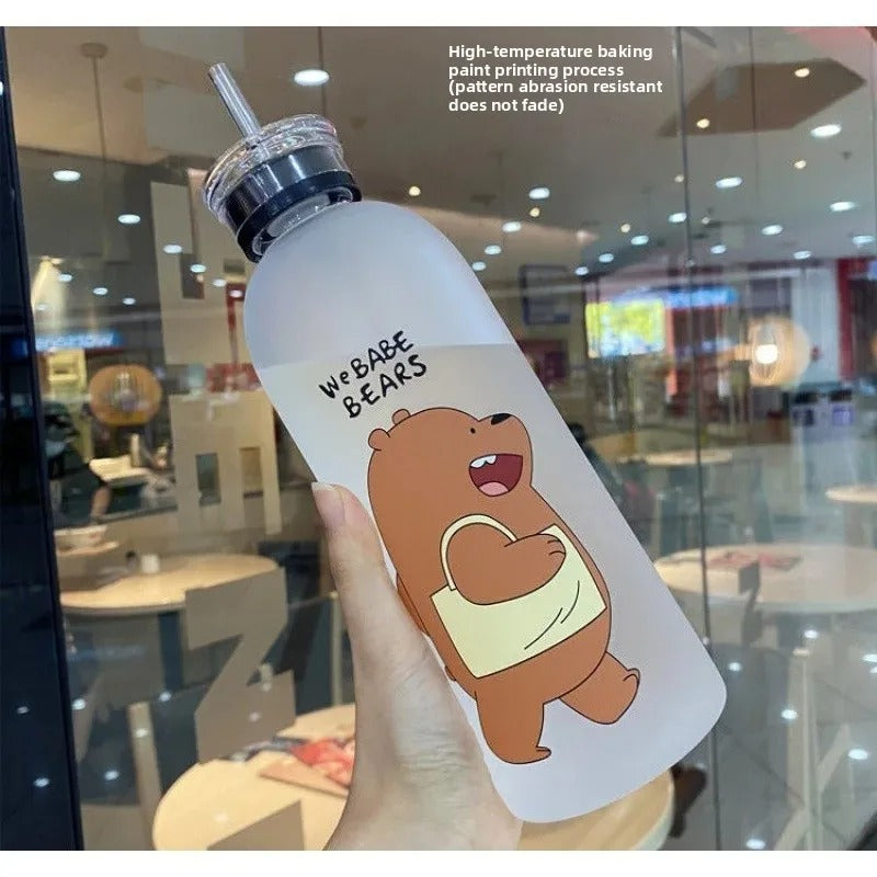 Panda Bear Transparent Water Bottle – Cute Straw Bottle (Leakproof & BPA Free)