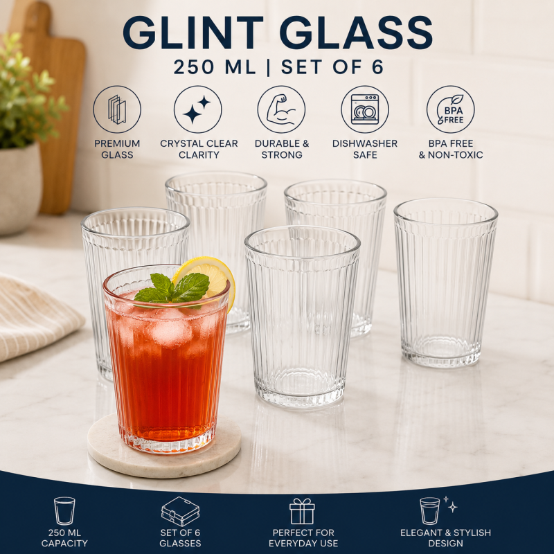 Glint Glass – Pack of 6 Clear Drinking Glasses