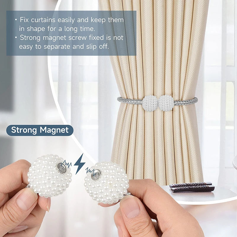 Pearl Magnetic Curtain Clip Curtain Holders Tieback Buckle Clips Hanging Ball ( Pack of 2)