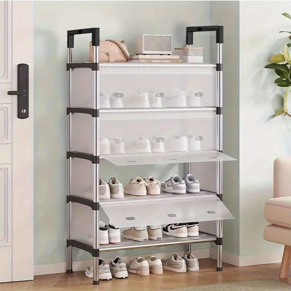 5 Layer Shoe Storage Rack with Dustproof Cover & Handles