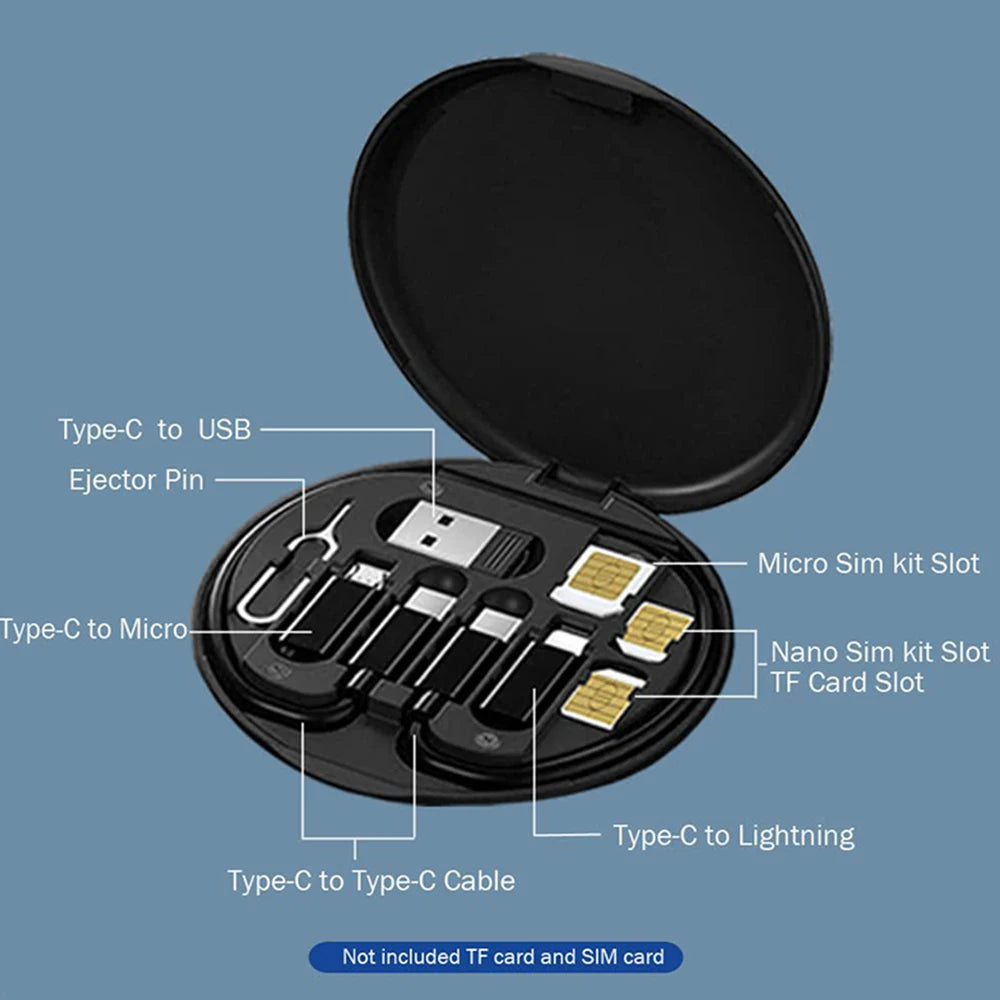 5-in-1 Data USB Charging Cable Storage Box – Multi Cable Kit with SIM Adapter & Ejector Pin