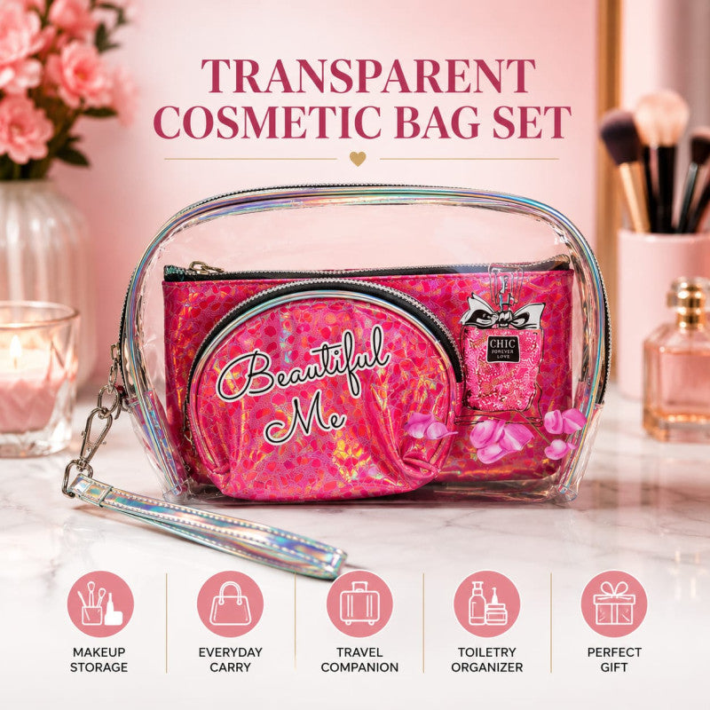 Transparent Cosmetic Bag Set (Pack of 3) – Travel Makeup & Toiletry Organizer