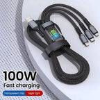 3-in-1 Fast Charging Cable 100W – Multi USB Cable with LED Display (Type-C, Lightning, Micro USB)