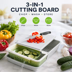 3-in-1 Cutting Board with Drain Basket – Foldable Chopping Board & Vegetable Washing Tray