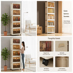 5 Layer Storage Cabinet with Transparent Doors – Foldable Dustproof Organizer with Wheels