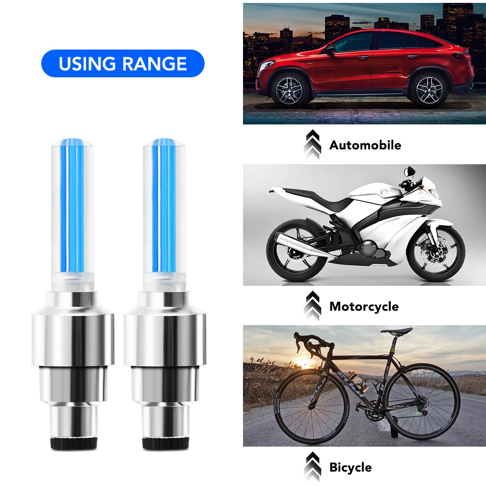 Pack of 4 Car Wheel LED Valve Lights – Blue Motion Sensor Tire Lights (Universal Fit)