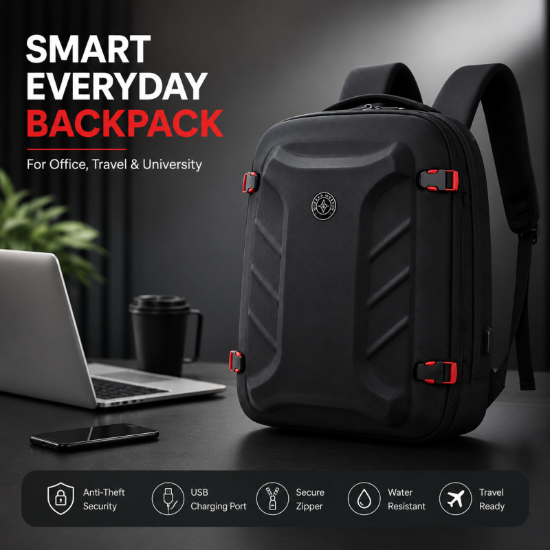 Black Anti-Theft Laptop Backpack with USB Charging Port – Travel & Office Bag