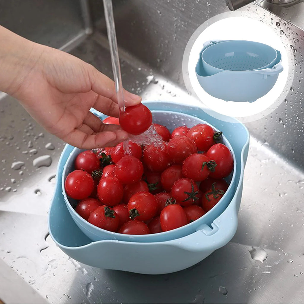 Double Layer Fruit Vegetable Washing Bowl Household Kitchen Sink Rotatable Drainer for Home and Kitchen