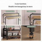 Heavy Duty Hanging Cloth Rack (48KG) – Double Rod Garment Stand with Wheels & Storage Shelf