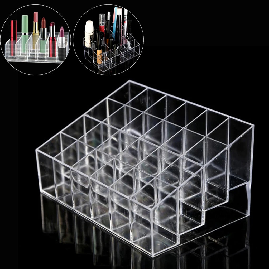 24 Grid Makeup Organizer – Acrylic Cosmetic Storage Box | Lipstick, Nail Polish & Beauty Organizer