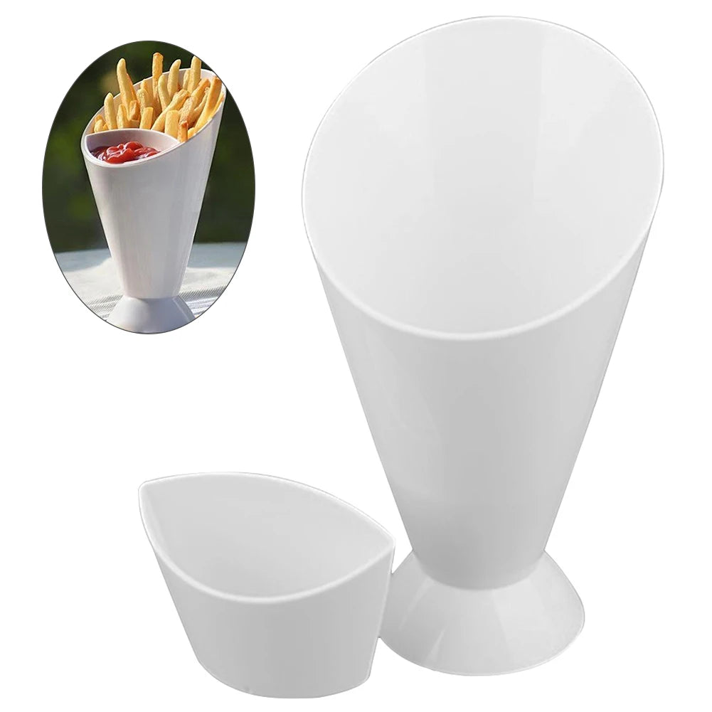 Fries Holder with Sauce Compartment – Snack Serving Cup | French Fries & Dip Holder Bowl