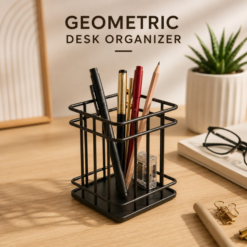 Multipurpose Geometric Storage Holder – Metal Desk Organizer for Office & Home