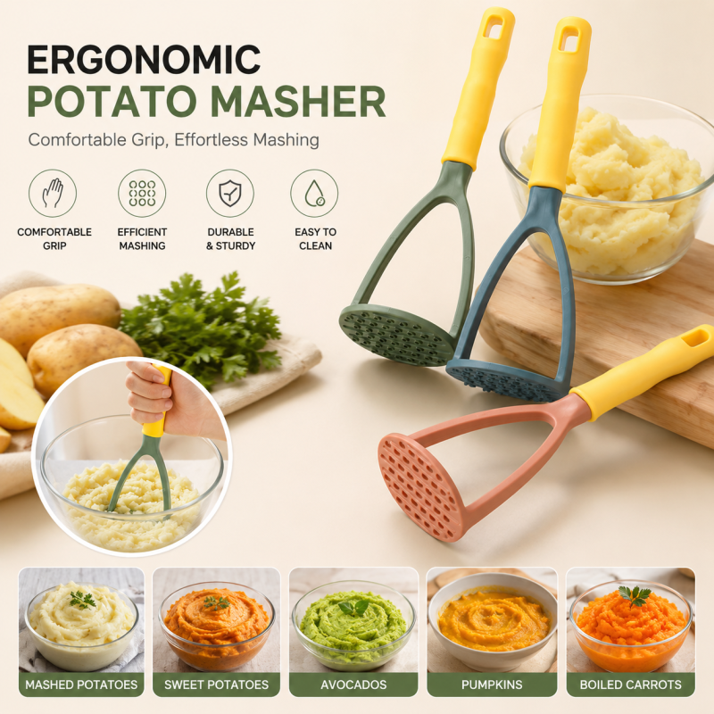 Hand Held Potato Masher With Handle – Ergonomic Vegetable & Potato Masher