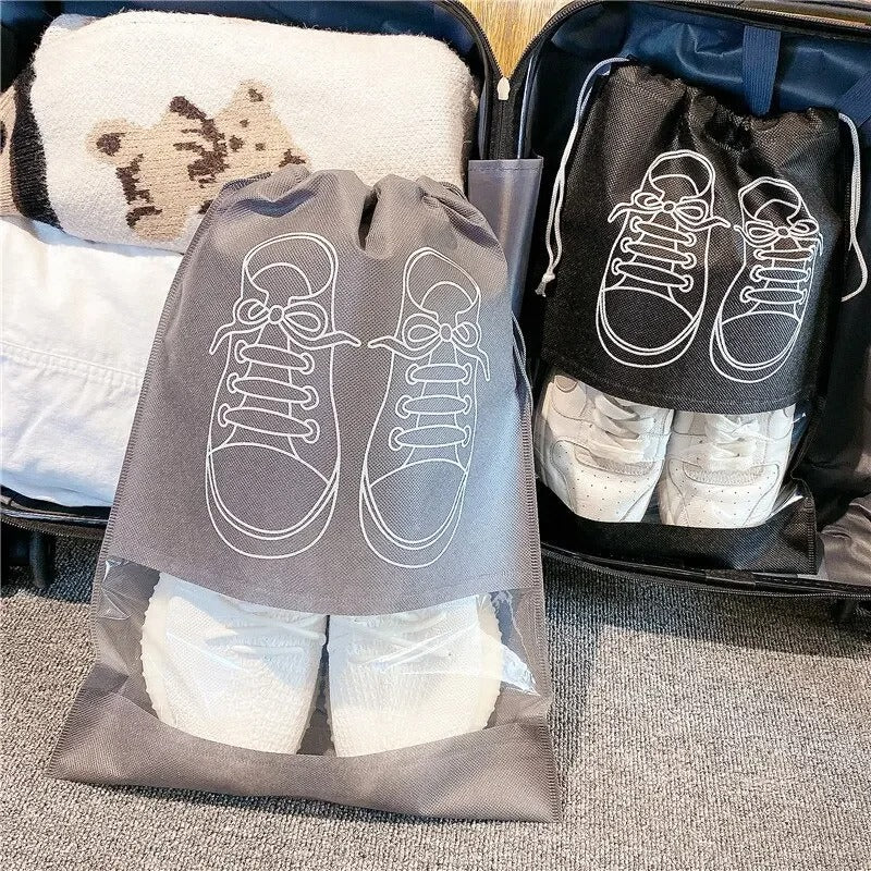 Pack of 3 Non-Printed Shoes Storage Bag – Travel Drawstring Shoe Organizer (Dustproof)