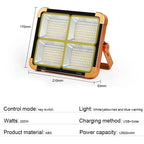 200W Solar LED Flood Light – Rechargeable Dimmable Outdoor Light with USB & Solar Charging (IP66 Waterproof)