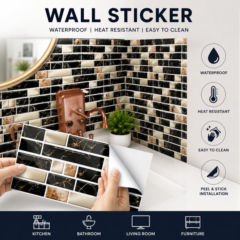Pack of 24 Waterproof Smart Self Adhesive Tile Stickers