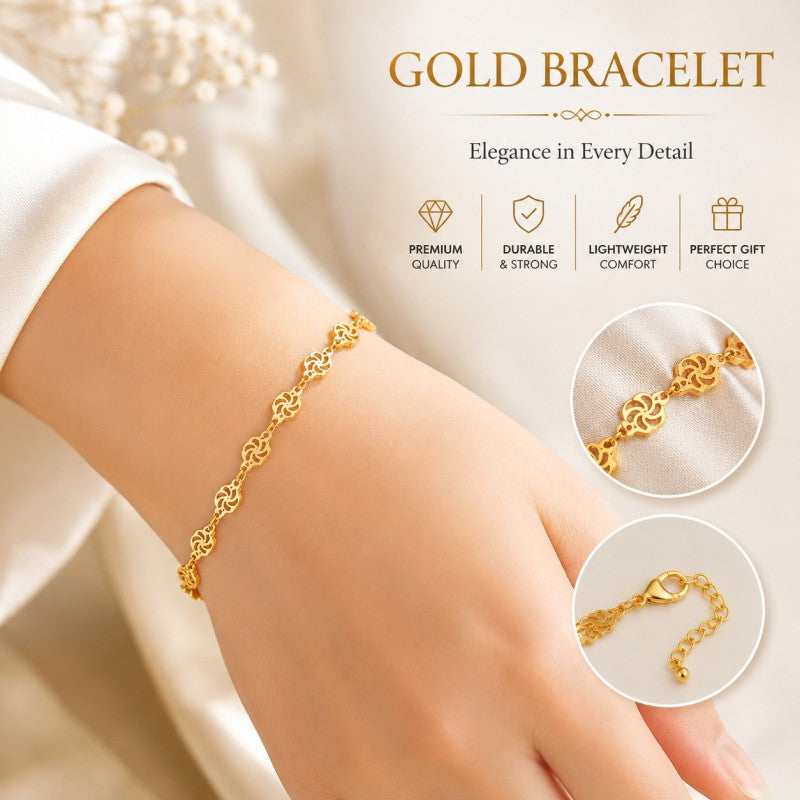 Gold Plated Clover Design Bracelet – Elegant Adjustable Fashion Jewelry for Women