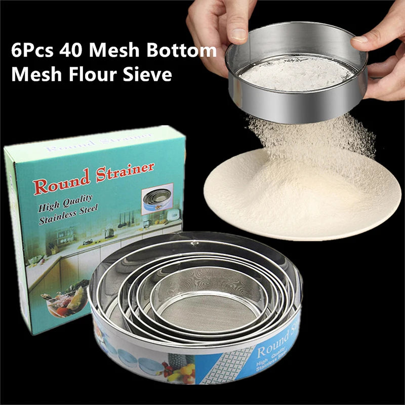 6 Pcs Fine Mesh Flour Sifter Set – Stainless Steel Baking Sieves
